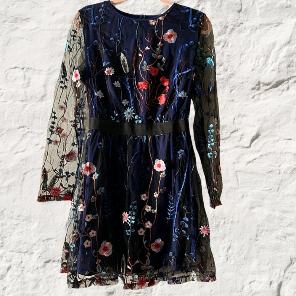 Black Fit and Flare Long Sleeve Cocktail Dress